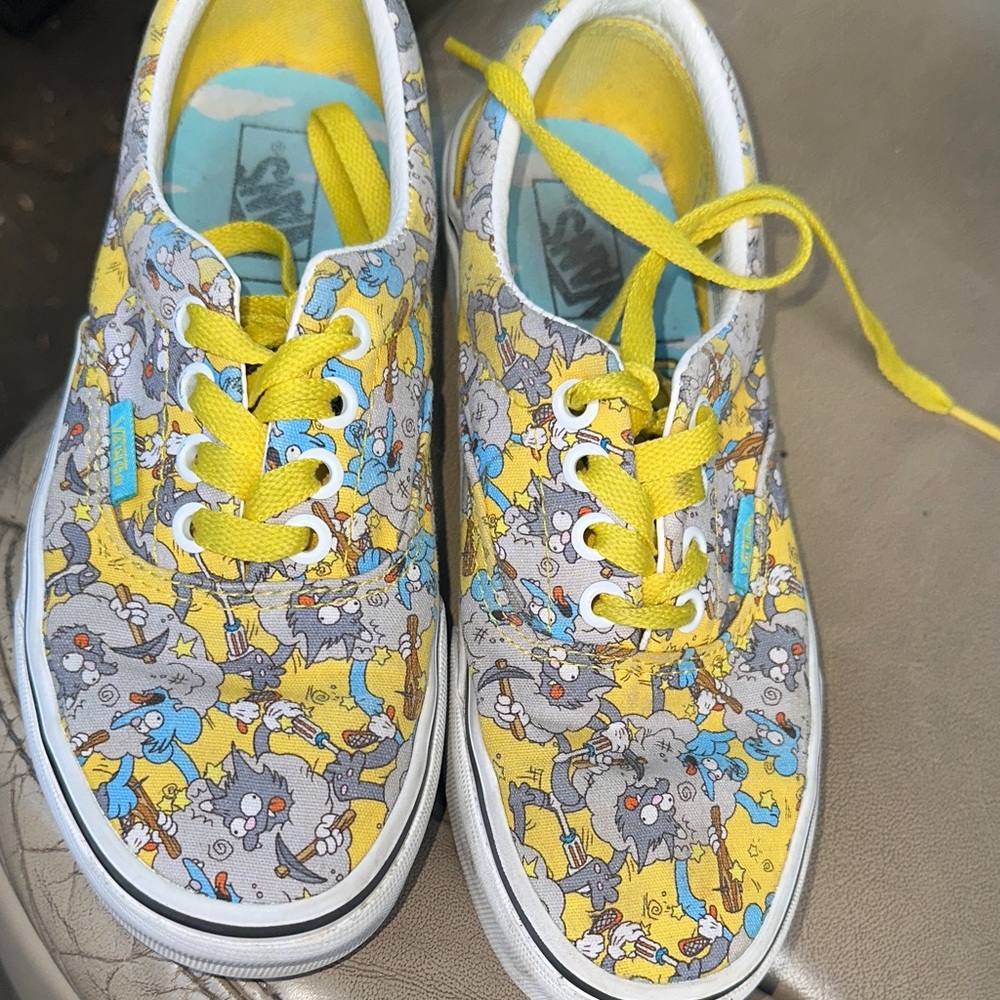 Vans Kids Simpson Cartoon Print Sneakers - Yellow and Gray men's 4.0 women 5.5
